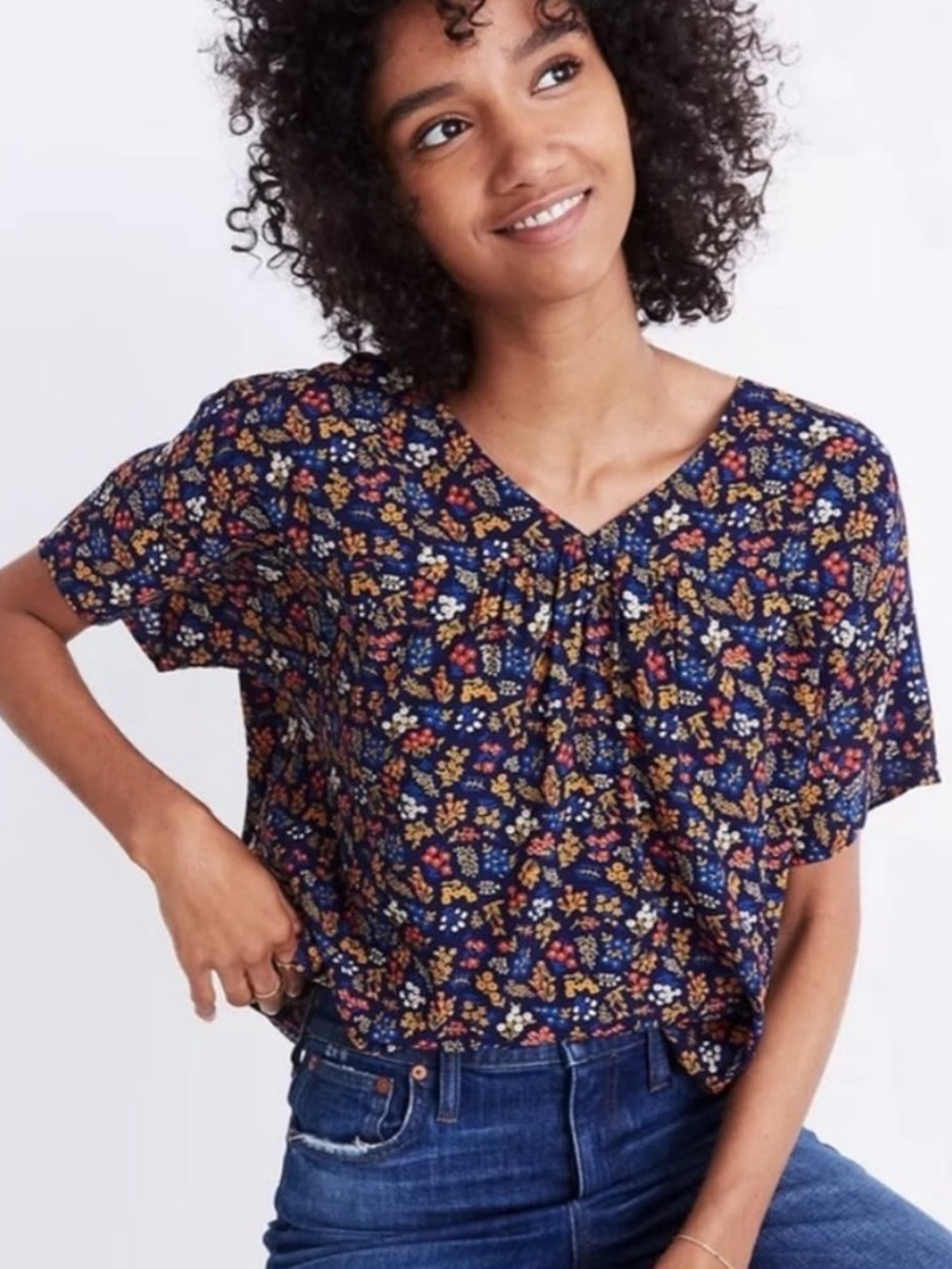 Madewell Rhyme Top In Garden Print Navy Blue